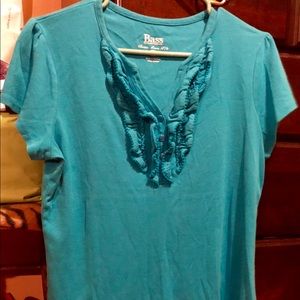 Cute Blue Bass summer shirt with ruffle front